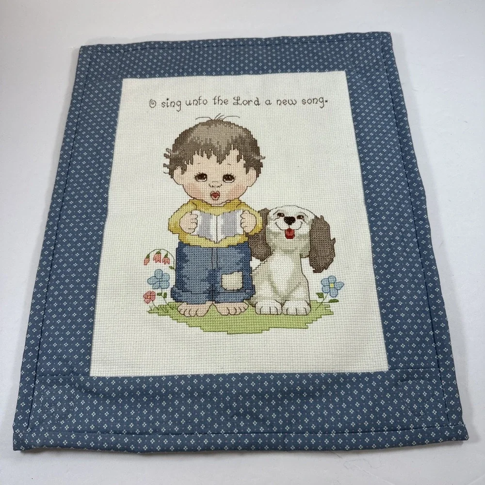 Handmade Embroidered Wall Hanging 14.5x12 O Sing Unto The Lord A New Song Quilte
